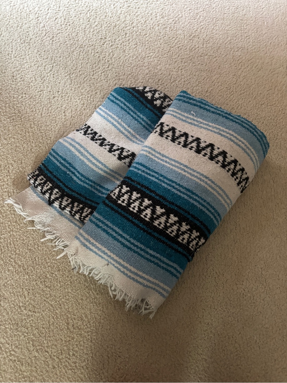 Turquoise & White Woven Throw Blanket with Black Accent